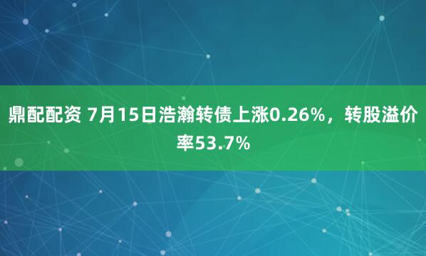 鼎配配资 7月15日浩瀚转债上涨0.26%，转股溢价率53.7%