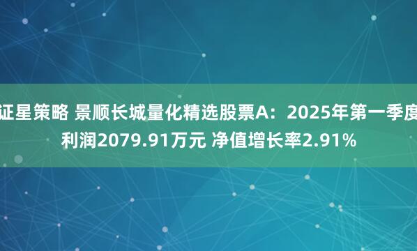 证星策略 景顺长城量化精选股票A：2025年第一季度利润2079.91万元 净值增长率2.91%